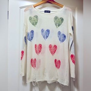 💚💙❤️ Fabrik Sheer Heart Distressed Tunic.  Size S/M.  NWOT.